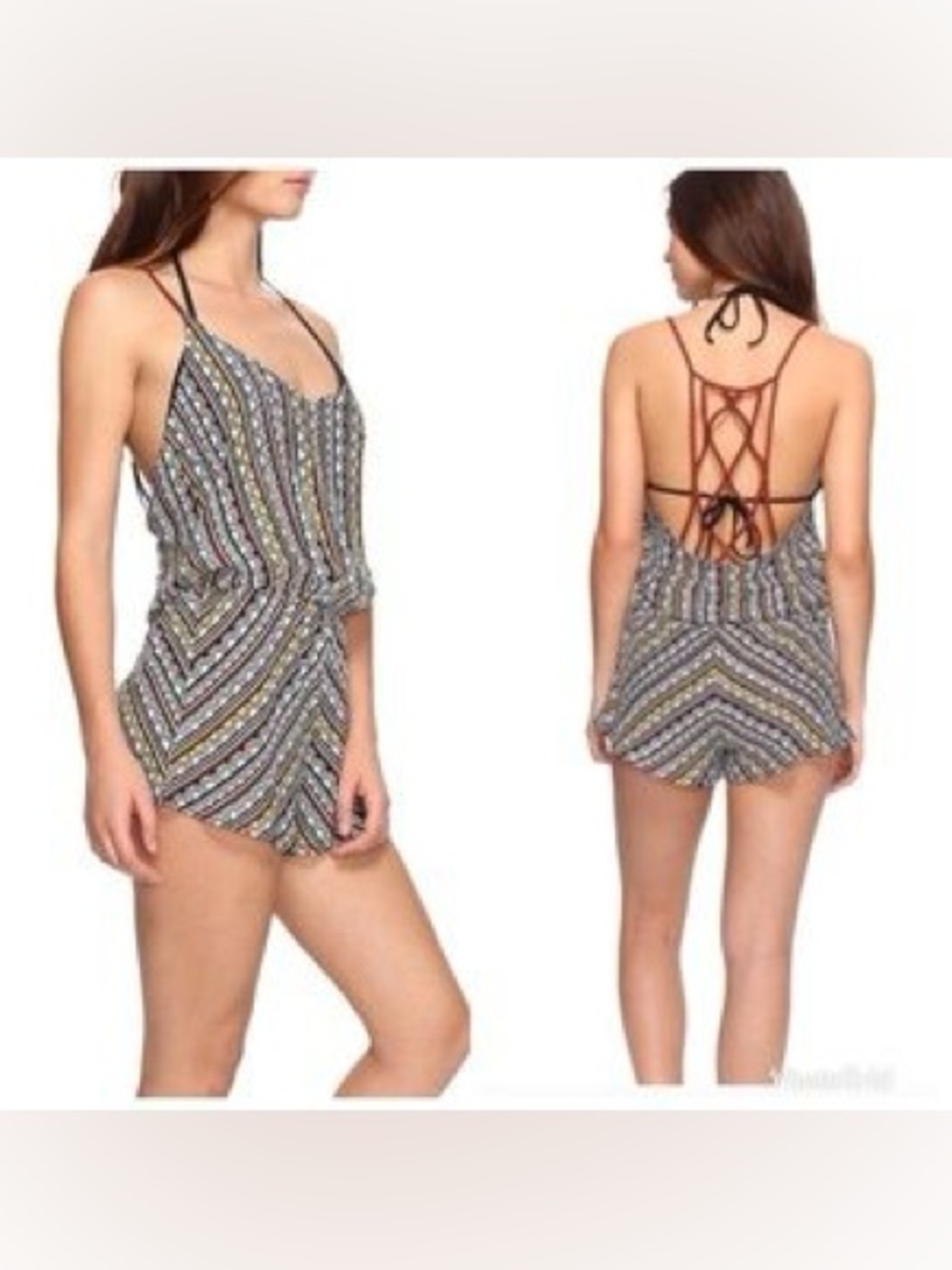 Dolce Vita Lattice Back Geometric Striped Romper, size XS